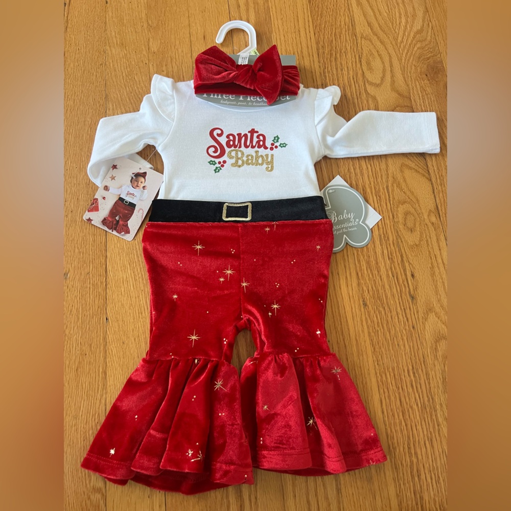 Santa Baby Red and White outfit with headband Set holiday Christmas